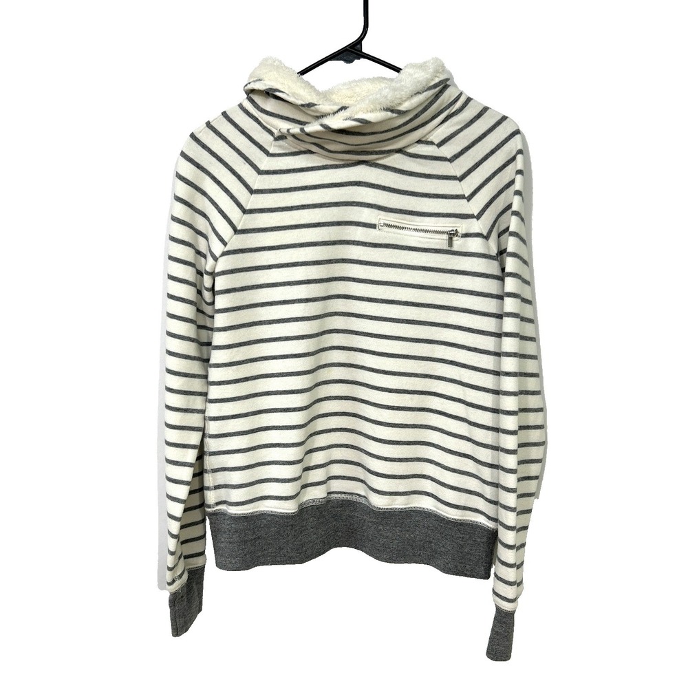 Abercrombie & Fitch Sherpa Lined Funnel Neck Striped Pullover Size M Cozy Winter
